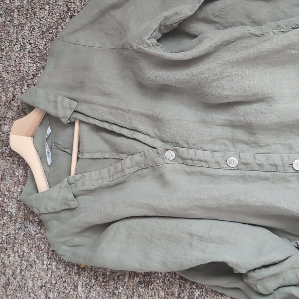Long Linen Zara Sage Green Medium Duster - Picture 2 of 6